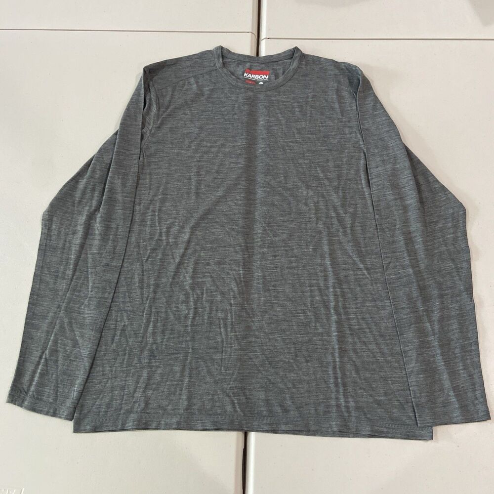 Karbon Shirt Mens Large 100% Merino Wool Gray Heather Thermal Baselayer